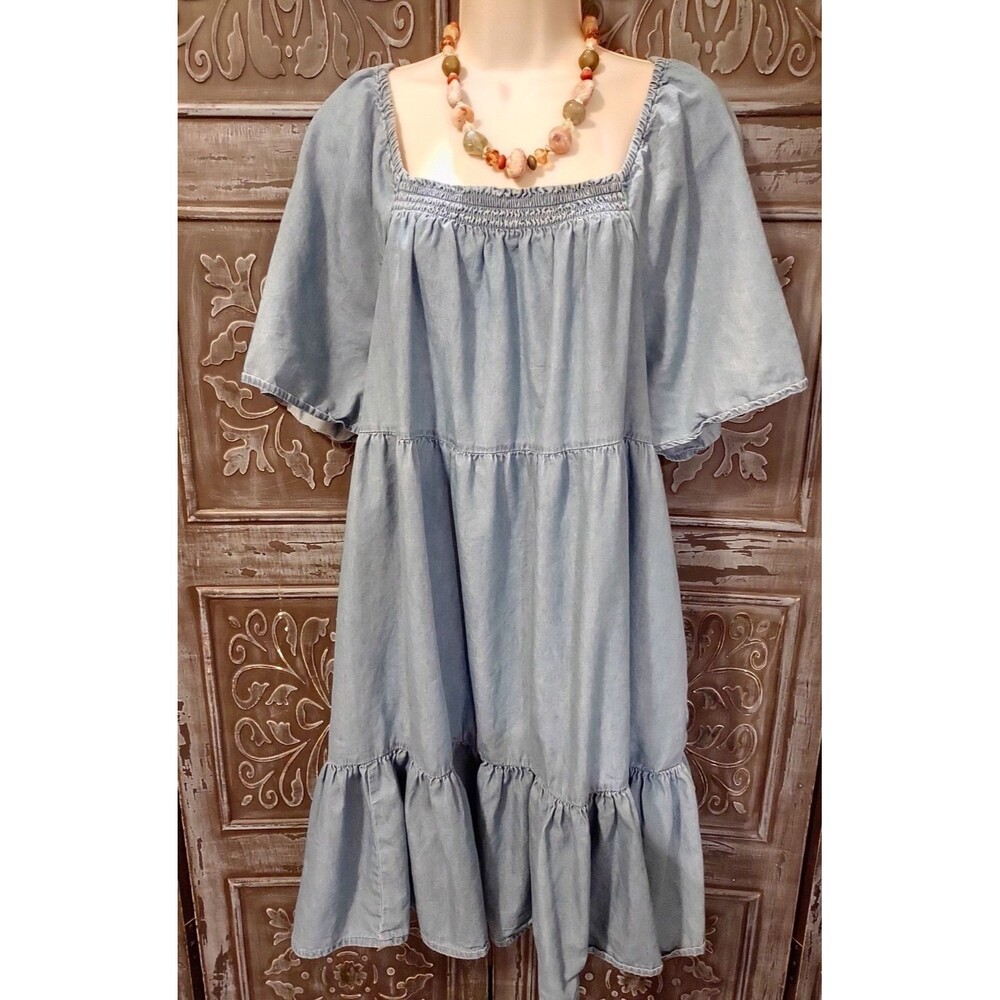Ana Size XL Dress Chambray Denim Tiered Southwestern Rodeo Peasant Boho Western